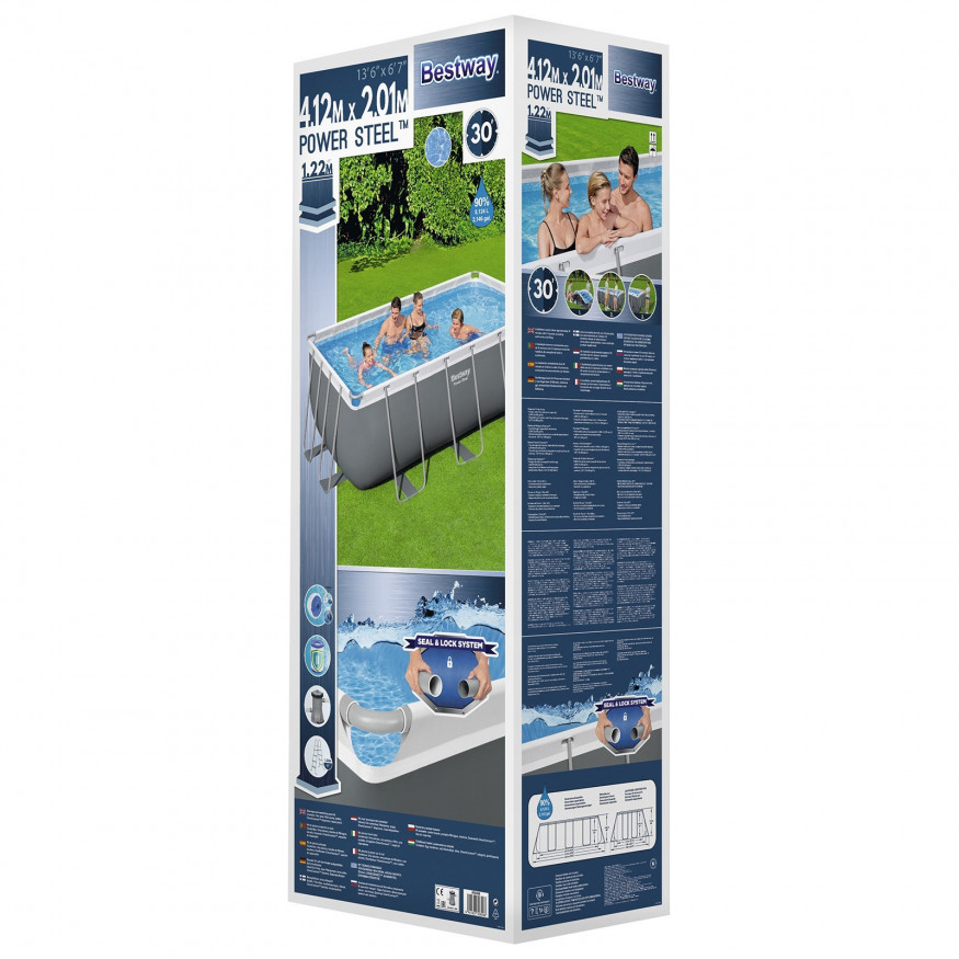 Бассейн каркасный Power Steel, 412 х 201 х 122 см с лестницей и картриджным фильтром 2006л/ч